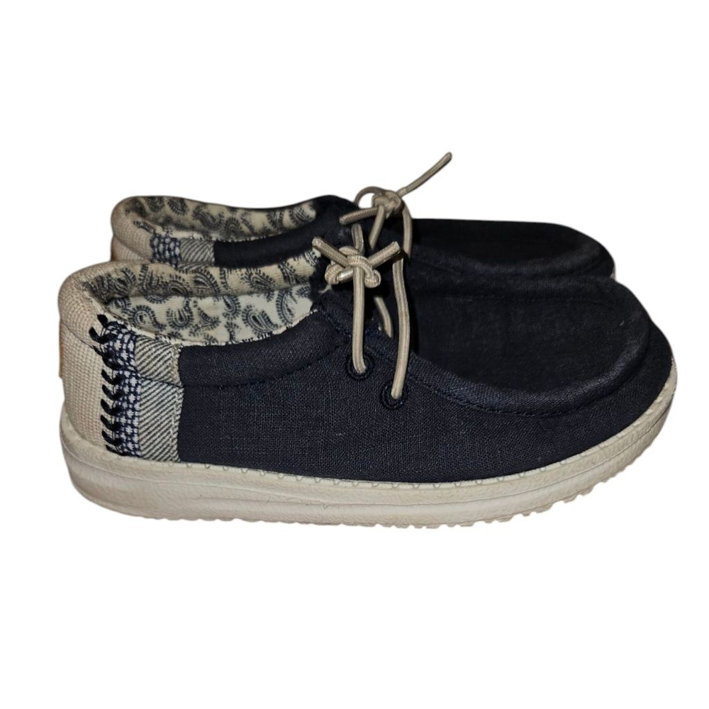 Hey Dude Wally Toddler Break Stitch Navy Blue Slip on loafers SZ 9